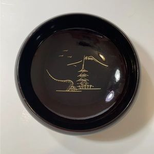 AIZU Handmade Japanese Bowl Black w/ Gold Scene